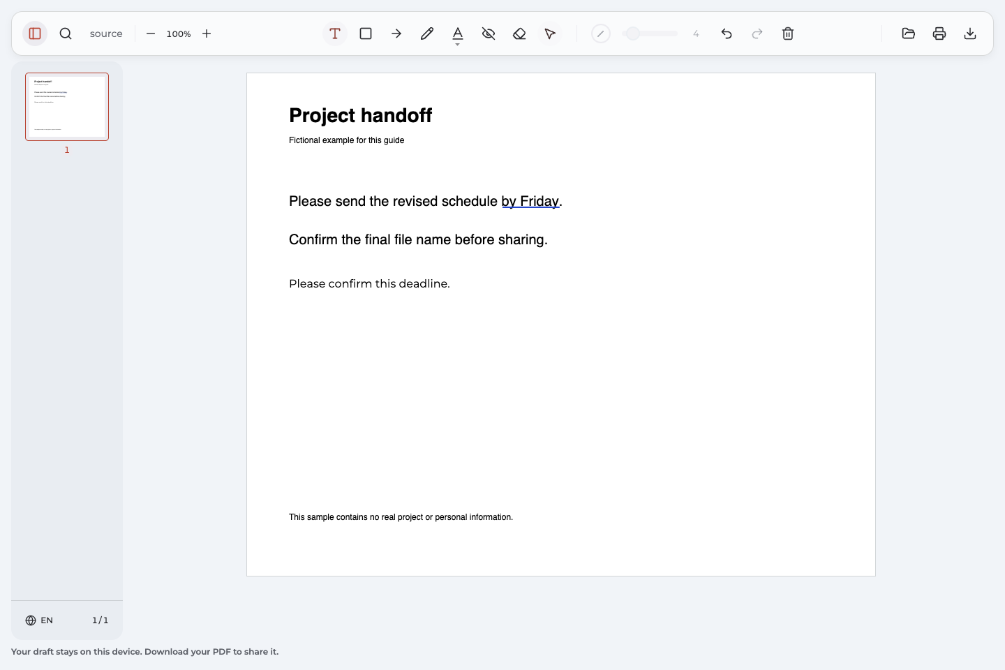 A blue underline beneath “by Friday” and a visible deadline note in Annotate PDF.