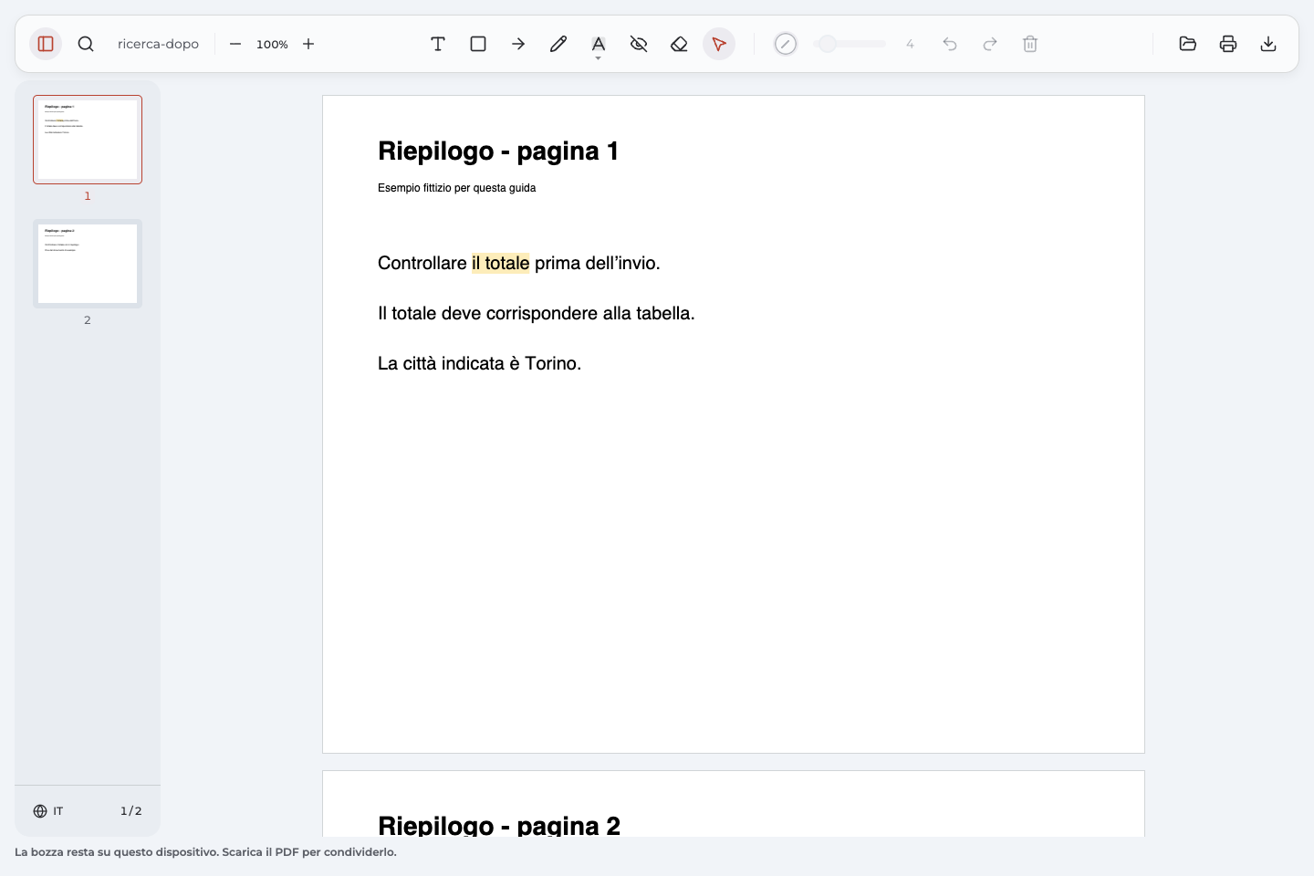 Copia esportata e riaperta con il totale evidenziato manualmente.