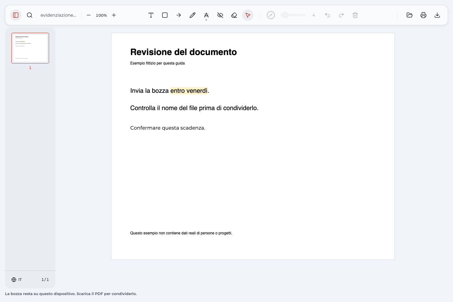 Copia PDF riaperta con entro venerdì evidenziato e la nota visibile Confermare questa scadenza.